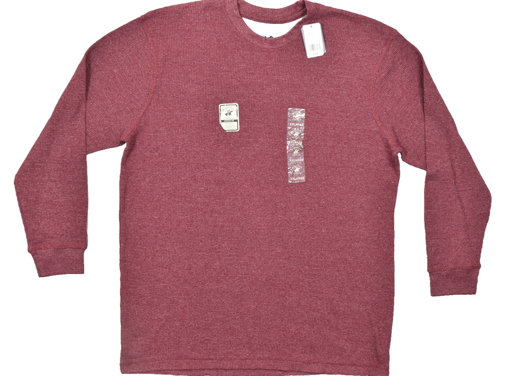 Beverly Hills Polo Club Men XXL Heritage Knit Thermal Long Sleeve Shirt Red NEW